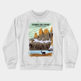 Torres Del Paine Natonal Park Vintage Minimal Chile Travel Poster Crewneck Sweatshirt